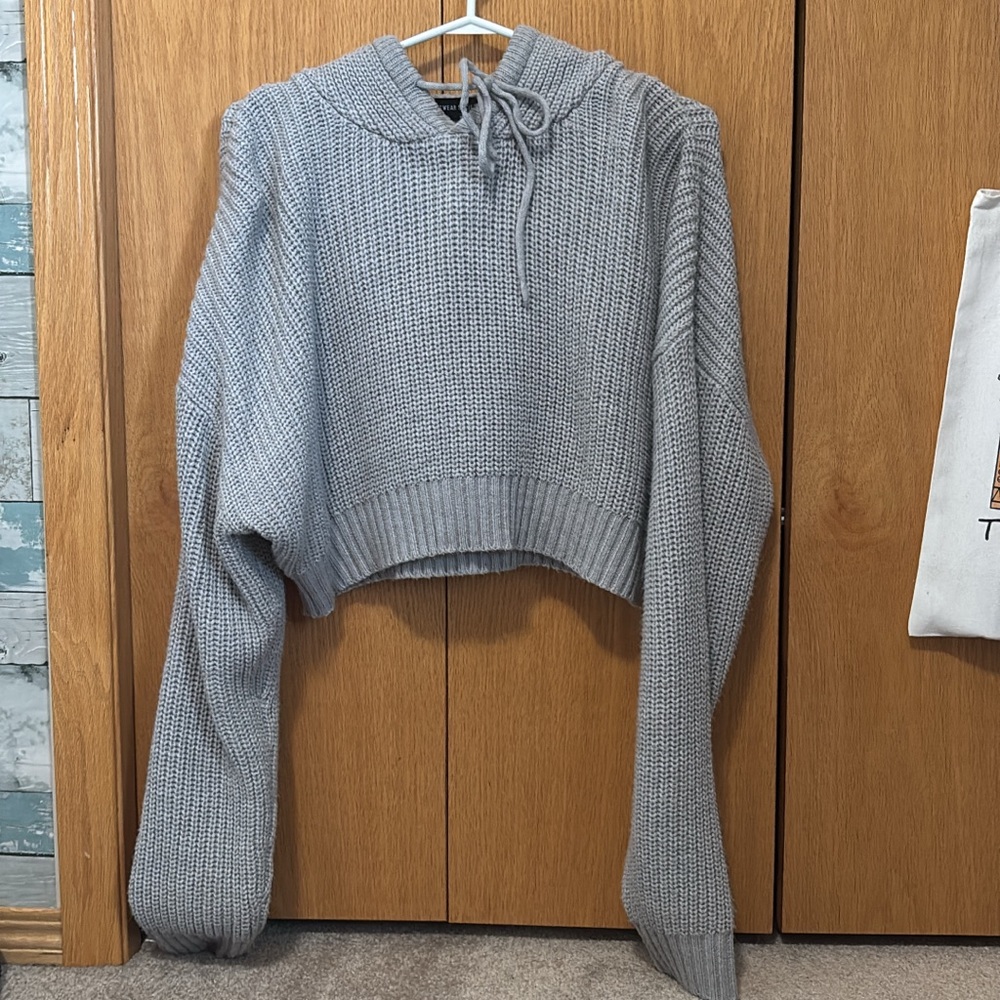 Streetwear Society Light Gray Cropped Hoodie Sweater